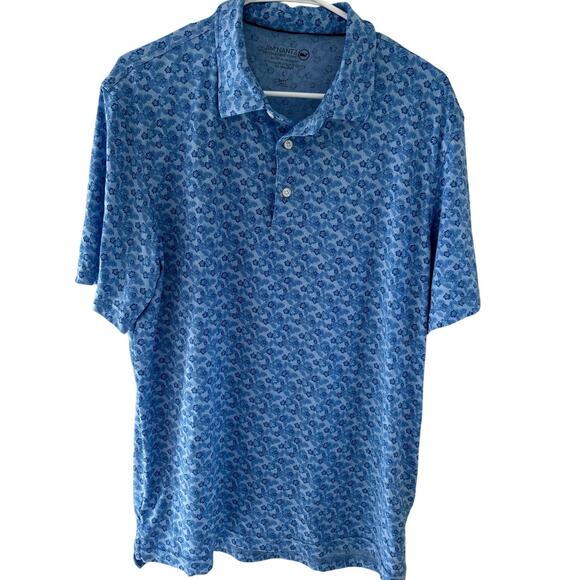 Jim Nantz Vineyard Vines Men's Blue Hibiscus Floral Golf Polo Size Large - Picture 1 of 6